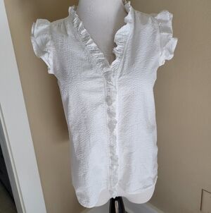 Sz. S JCrew Women's White Ruffle Sleeve Top
